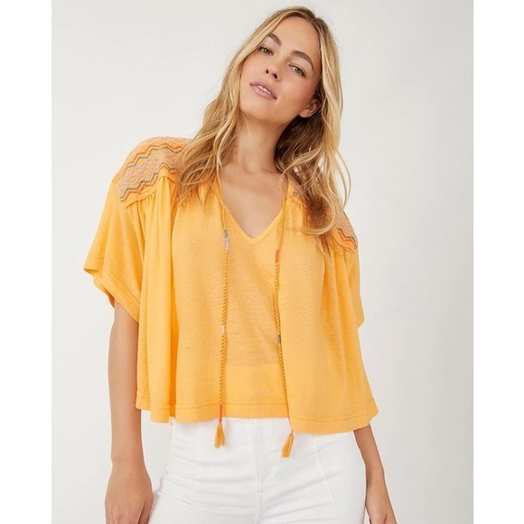 Free People‎ Embroidery Tie V-Neck Top size S NWT - Picture 1 of 14